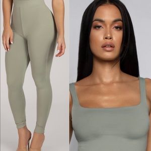 Meshki Sage Scoop neck crop top & leggings Set